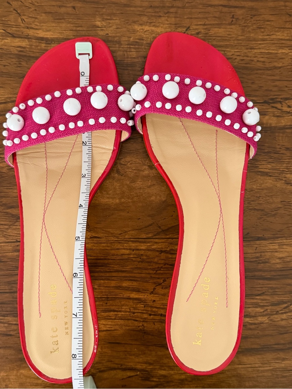Kate Spade New York Pink & Red Leather Kitten Heel with Pearl Embellishments - Picture 6 of 9